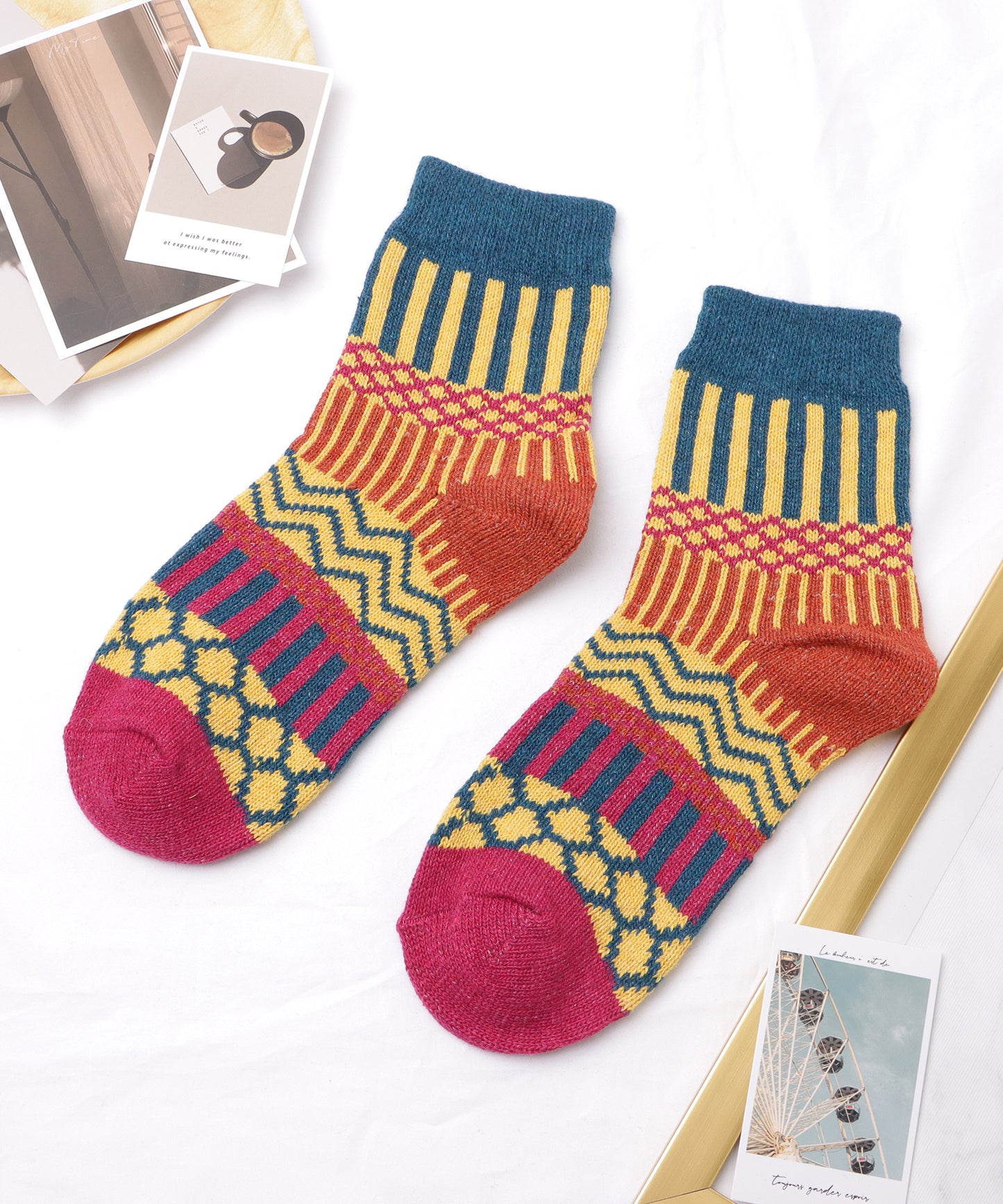 【5足セット】トライバル柄ボリュームニットソックス