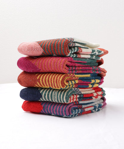 【5足セット】トライバル柄ボリュームニットソックス