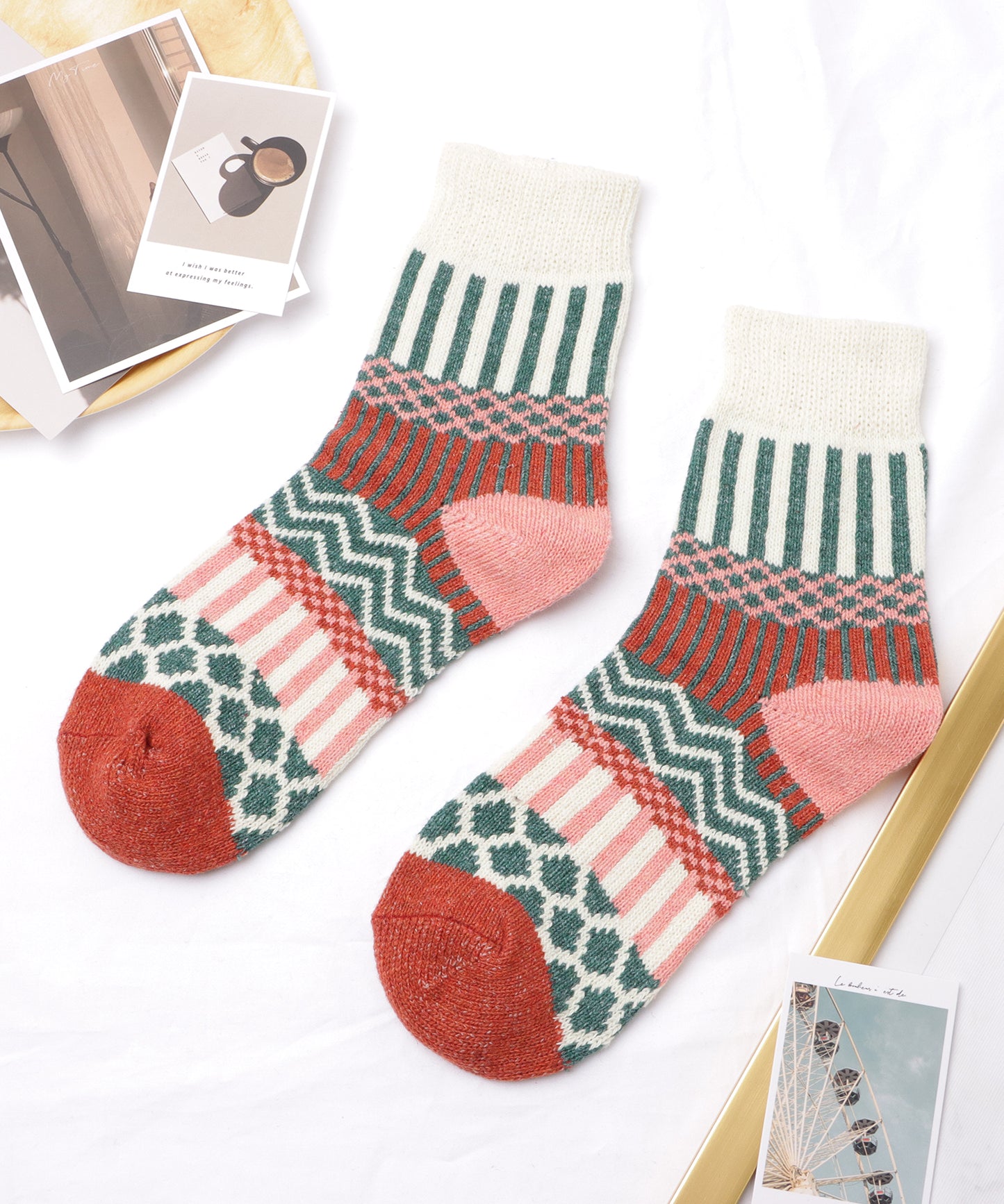 【5足セット】トライバル柄ボリュームニットソックス