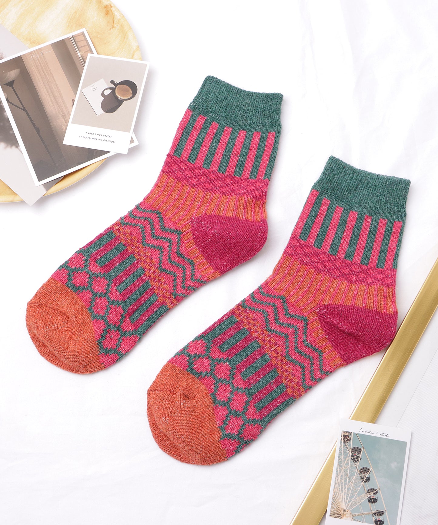 【5足セット】トライバル柄ボリュームニットソックス