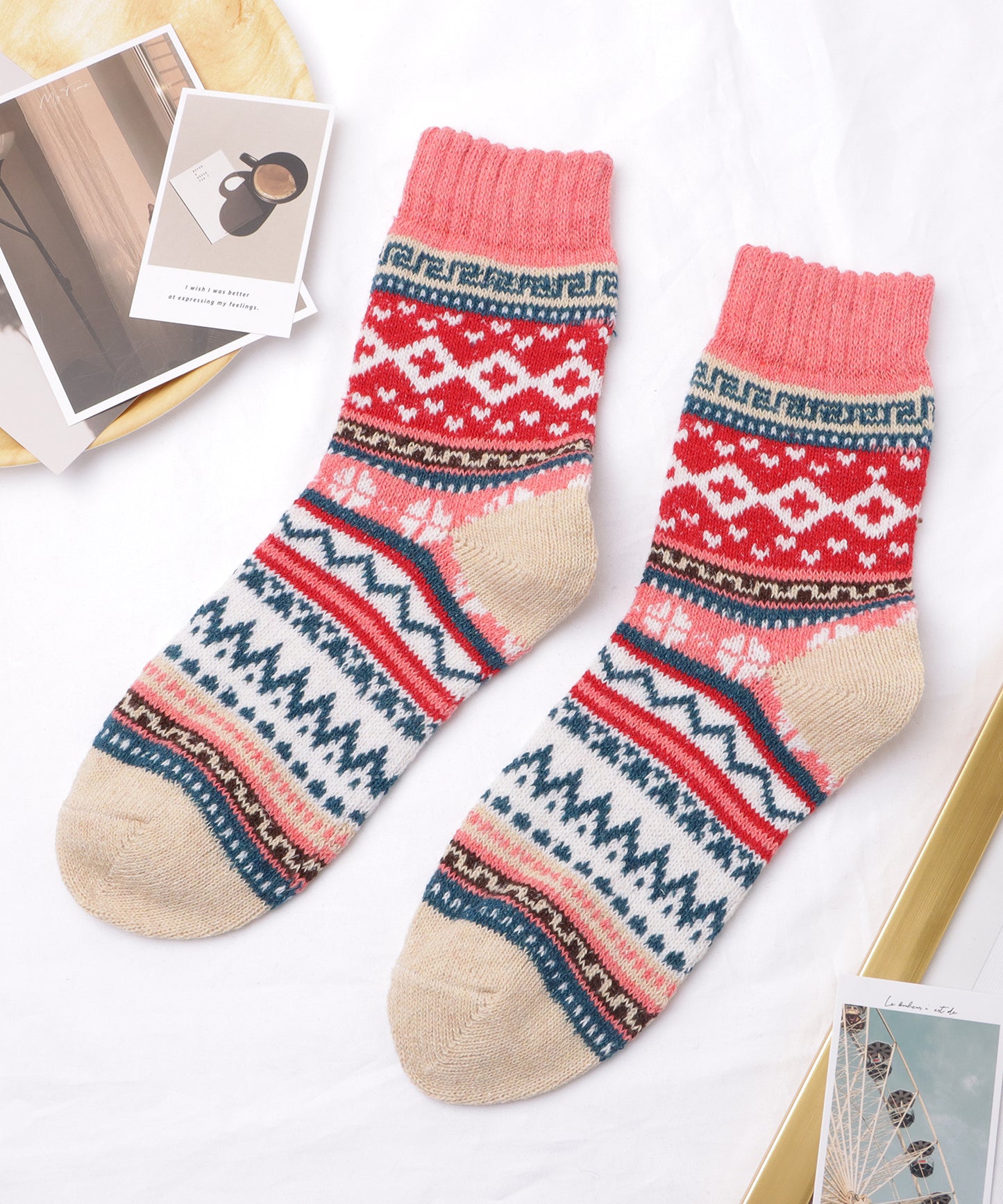 【5足セット】トライバル柄ボリュームニットソックス