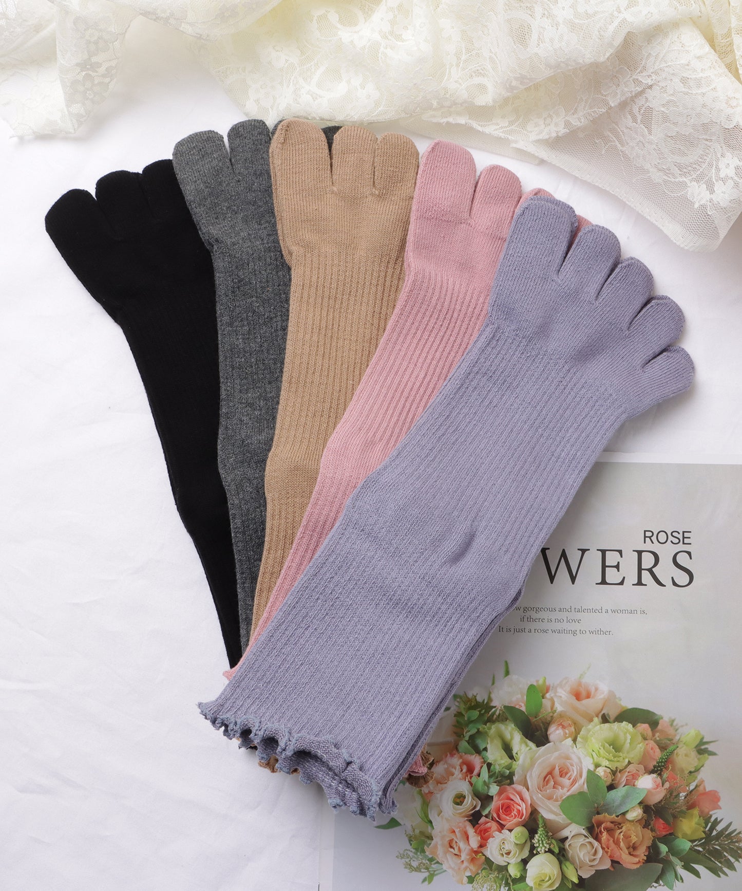 【5足セット】メロウフリル5本指カラーソックス