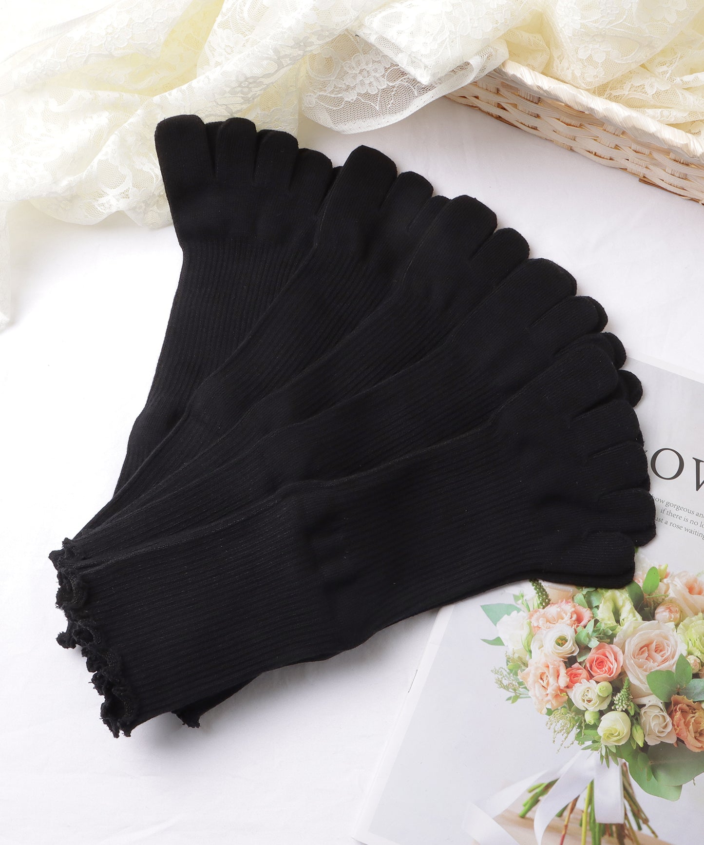 【5足セット】メロウフリル5本指カラーソックス