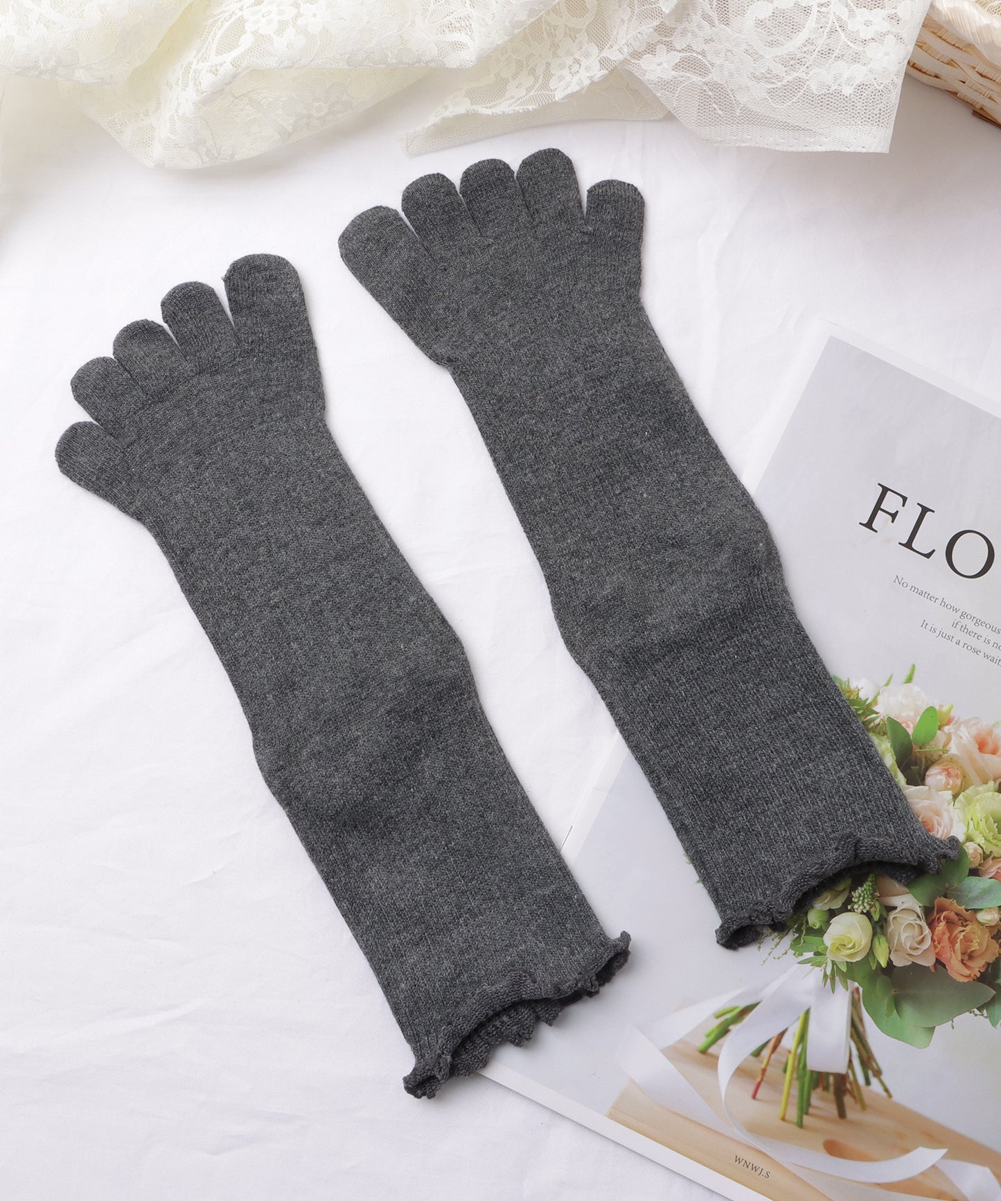 【5足セット】メロウフリル5本指カラーソックス