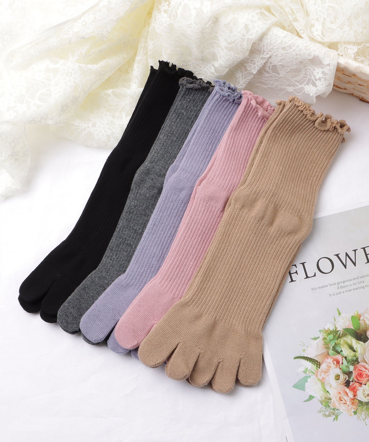 【5足セット】メロウフリル5本指カラーソックス