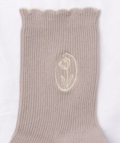 【5足セット】配色スカラップ刺繍付きリブソックス
