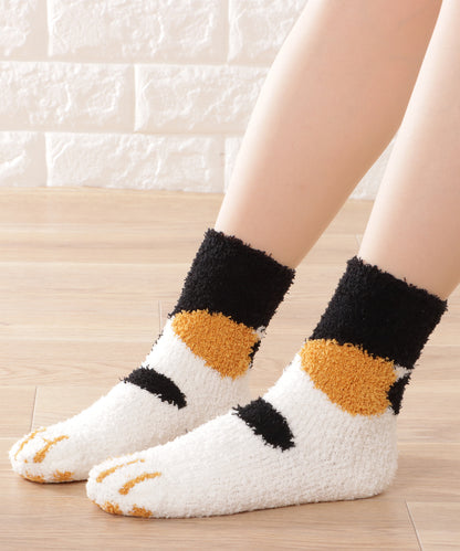 【6足セット】ふわもこ猫足バラエティルームソックス