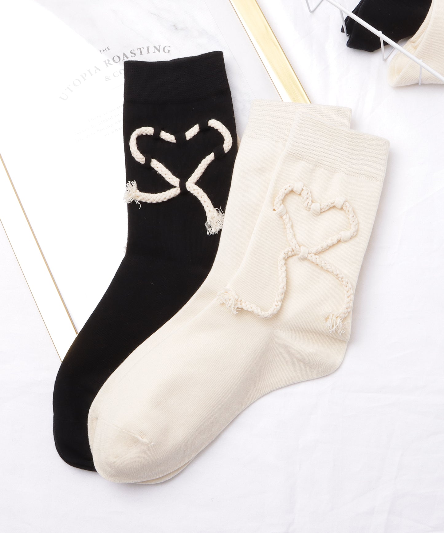 【4足セット】ハートモチーフクルーソックス