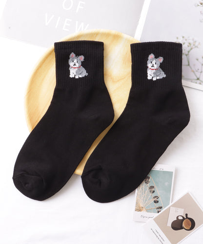 【3足セット】 ワンポイント ドッグ付き リブ クルー ソックス