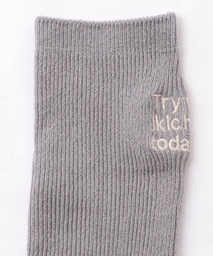 【5足セット】 バック 刺繍 ロゴ リブ クルー ソックス