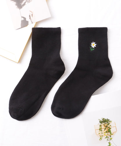 【10足セット】 ワンポイント フラワー 刺繍 リブ クルー ソックス