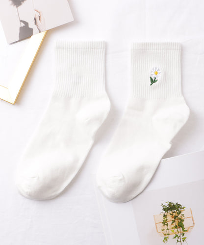 【10足セット】 ワンポイント フラワー 刺繍 リブ クルー ソックス