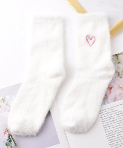 【5足セット】ハート 刺繍 シャギー ルーム ソックス