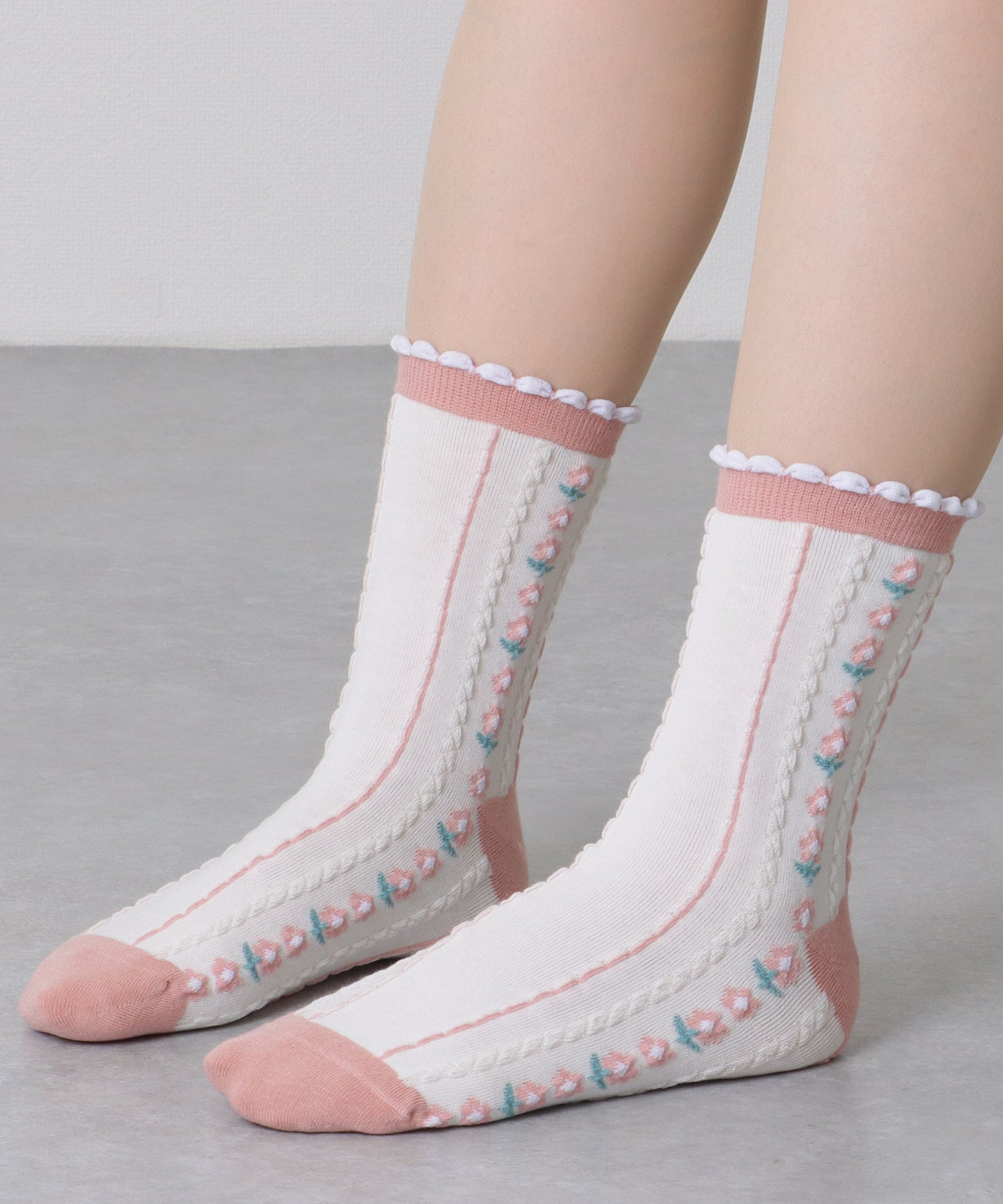【5足セット】 3D フラワー レリーフ デザイン クルー ソックス