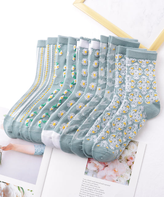 【10足セット】 立体 花柄 レリーフ クルー丈 ソックス