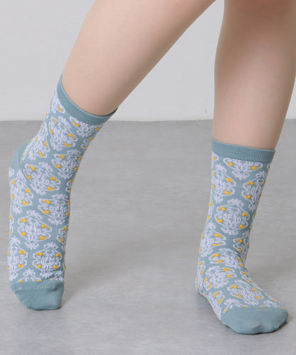 【10足セット】 立体 花柄 レリーフ クルー丈 ソックス