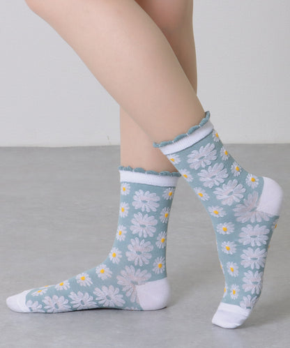 【10足セット】 立体 花柄 レリーフ クルー丈 ソックス
