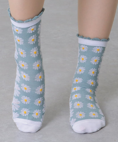 【10足セット】 立体 花柄 レリーフ クルー丈 ソックス