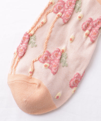 【10足セット】 レトロ 立体 フラワー レリーフ クルー丈 ソックス