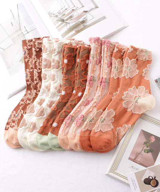 【10足セット】 レトロ 立体 フラワー レリーフ クルー丈 ソックス