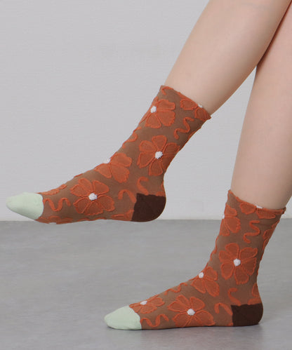 【10足セット】 レトロ 立体 フラワー レリーフ クルー丈 ソックス