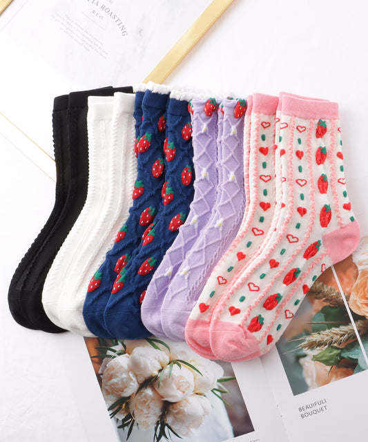 【10足セット】 立体 ストロベリー クルー丈 デザイン ソックス