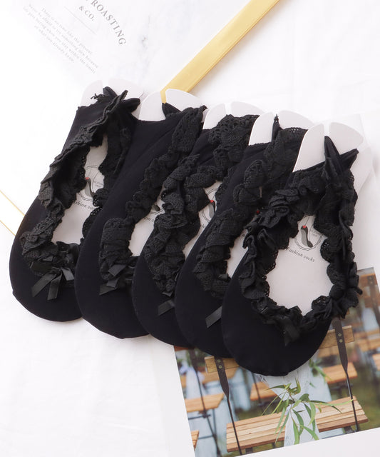 【5足セット】 リボン レース バレエシューズ風 カバー ソックス