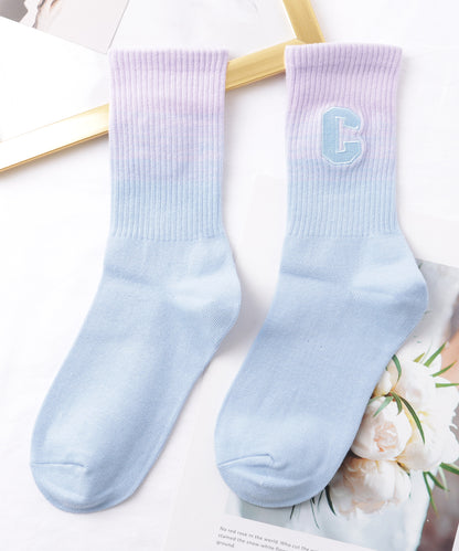【7足セット】 アルファベット 刺繍 グラデーション カラー クルー丈 ソックス