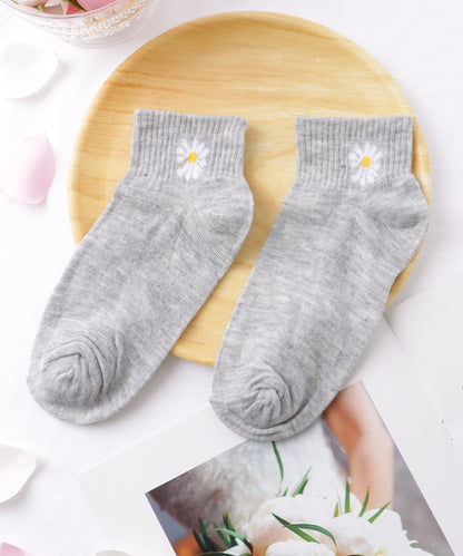 【10足セット】 ソリッドカラー 花柄 ショート リブ ソックス