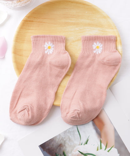 【10足セット】 ソリッドカラー 花柄 ショート リブ ソックス