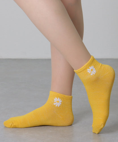 【10足セット】 ソリッドカラー 花柄 ショート リブ ソックス