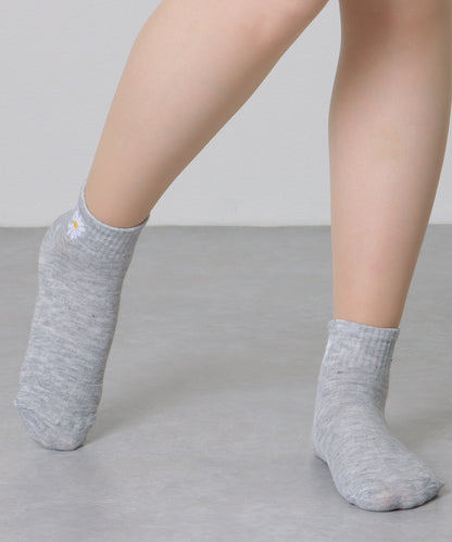 【10足セット】 ソリッドカラー 花柄 ショート リブ ソックス