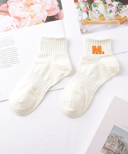 【5足組】アルファベット 刺繍付 リブ ショート ソックス