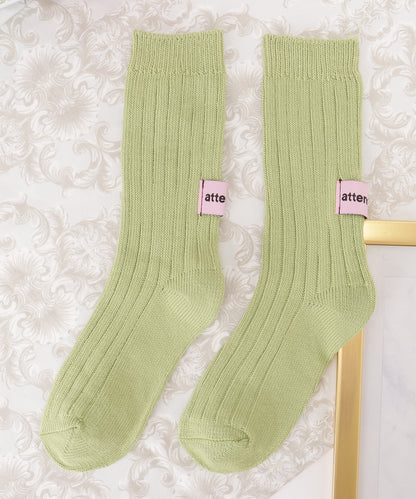 【6足セット】バック タグ付き ソリッドカラー リブ クルー ソックス
