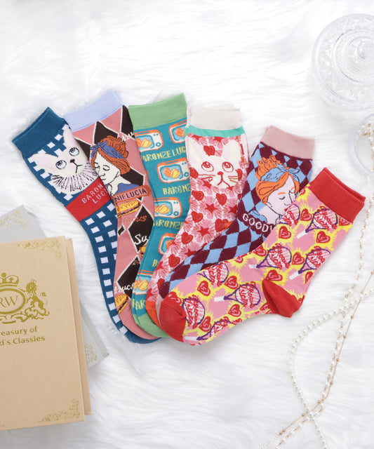 【6色組】アソート柄クルーソックスセット