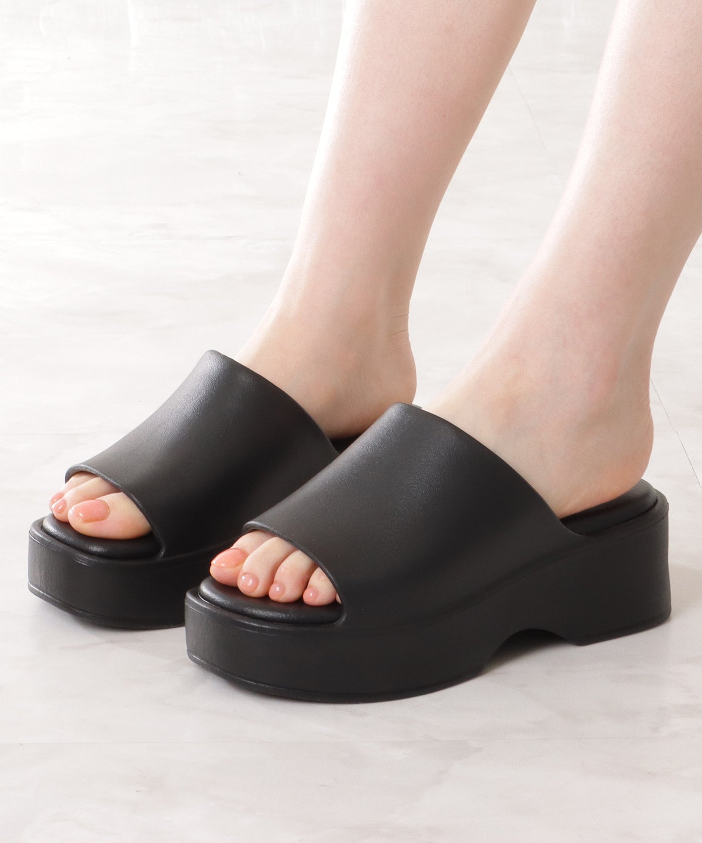 ソリッドカラー 厚底 ソフト オープントゥ サンダル