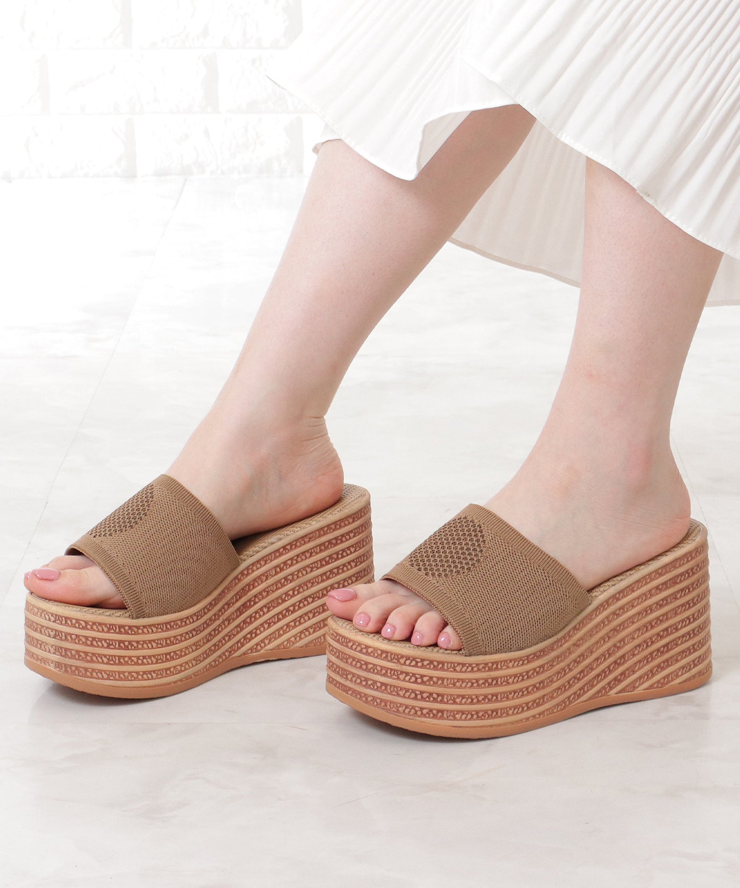 メッシュ バンド 厚底 ウエッジ サンダル
