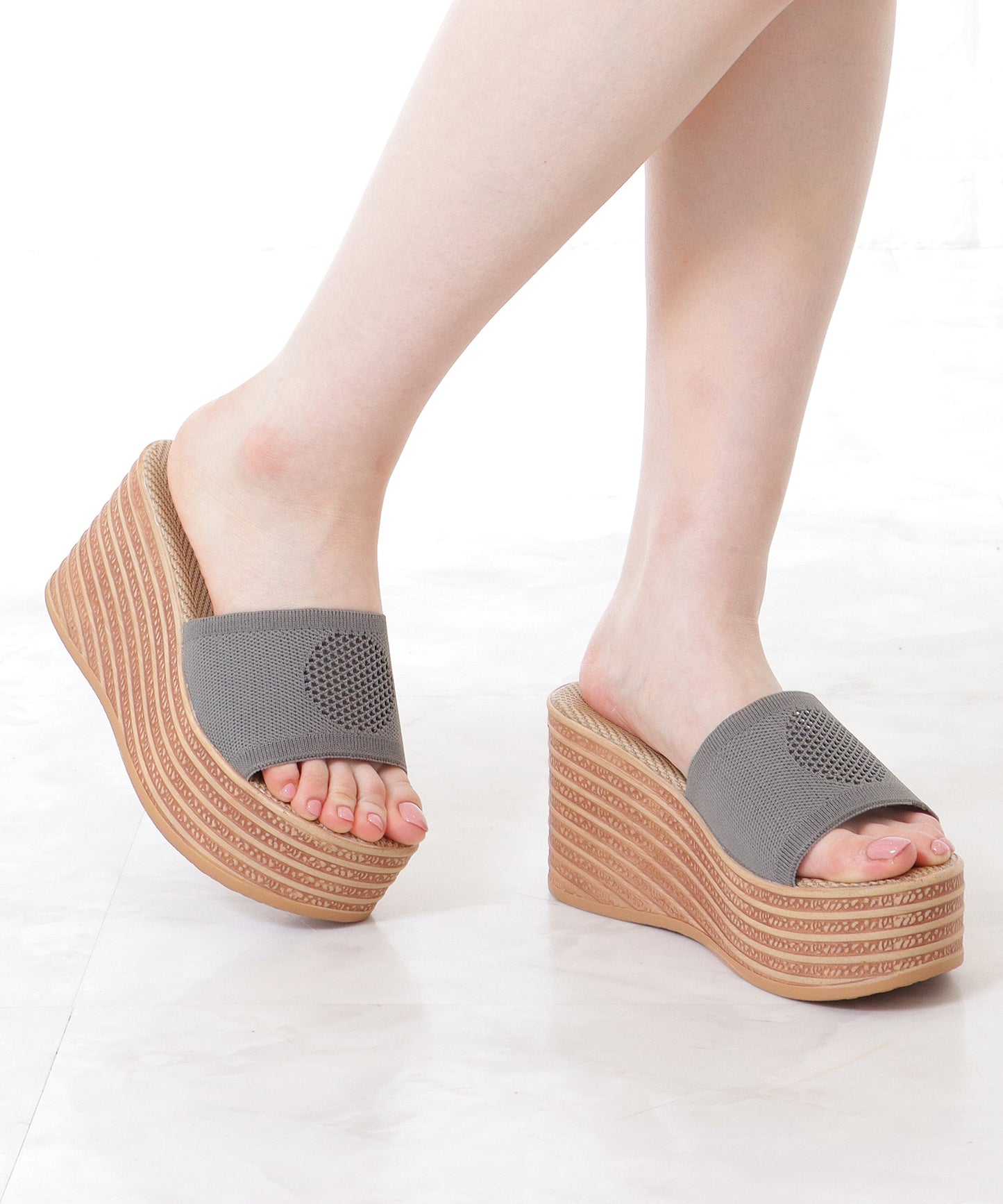 メッシュ バンド 厚底 ウエッジ サンダル