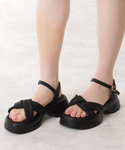 ツイスト クロス ストラップ 厚底 コンフォート サンダル
