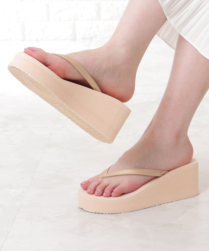 ソリッドカラー 厚底 ウエッジ トング サンダル