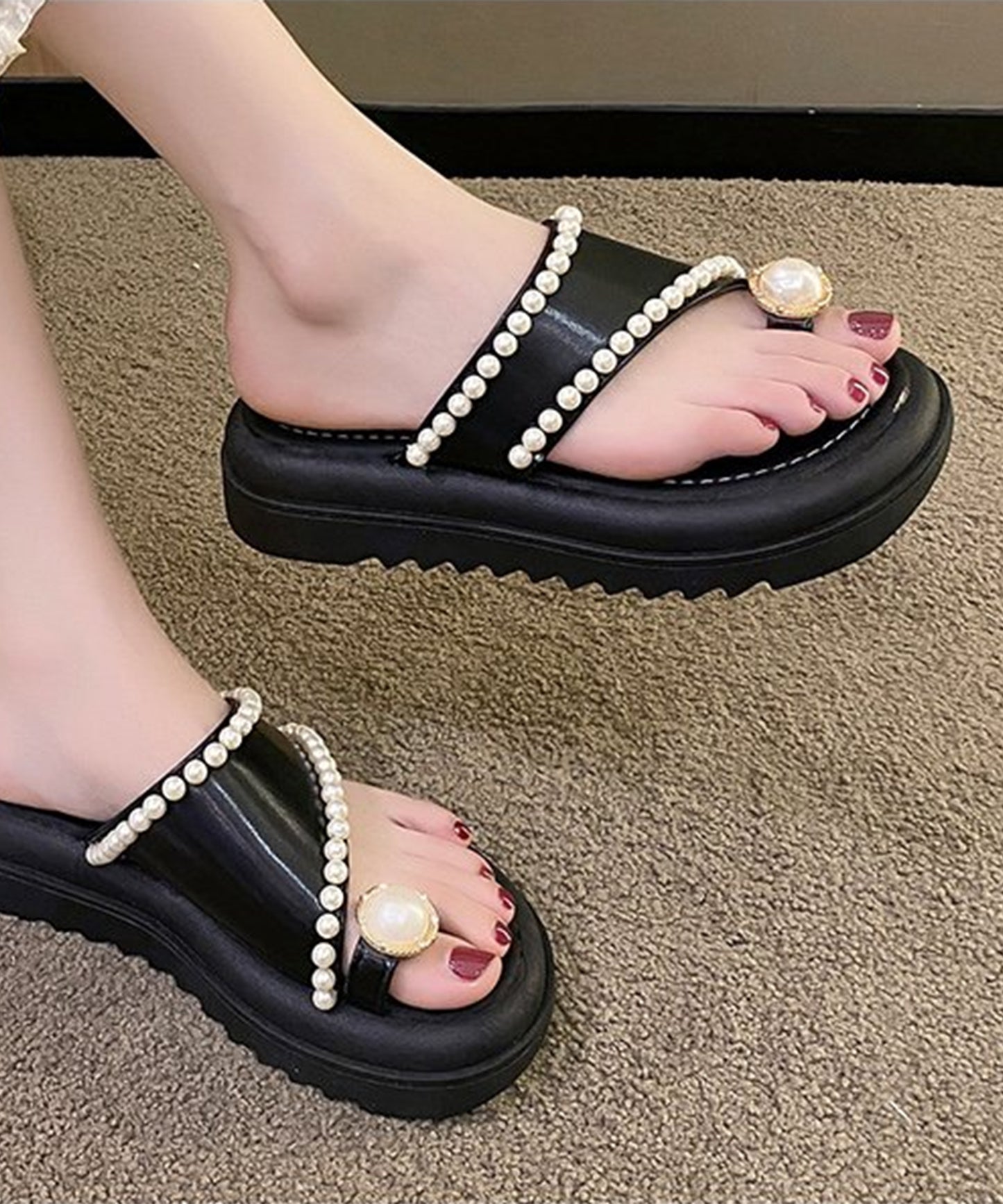 パールライン バックストラップ 厚底 トング サンダル