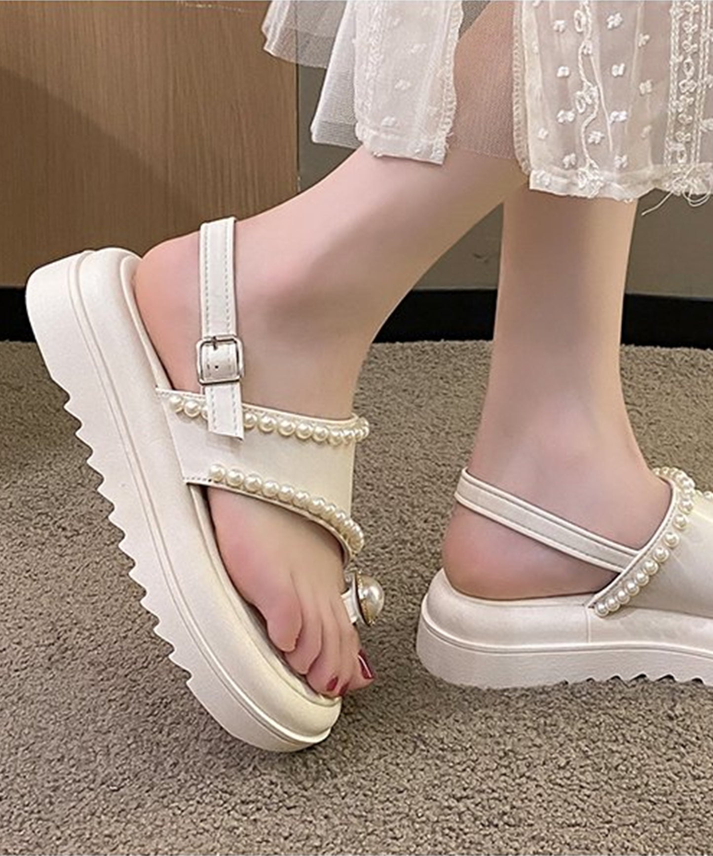 パールライン バックストラップ 厚底 トング サンダル