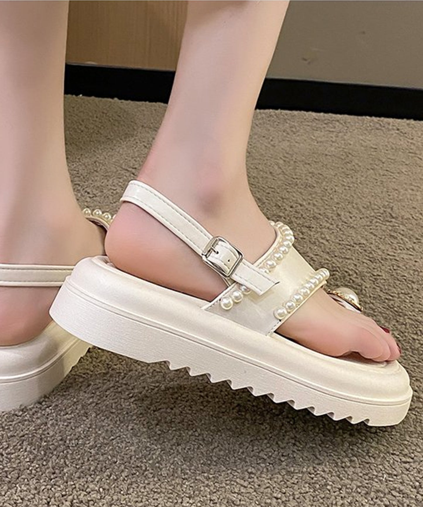 パールライン バックストラップ 厚底 トング サンダル