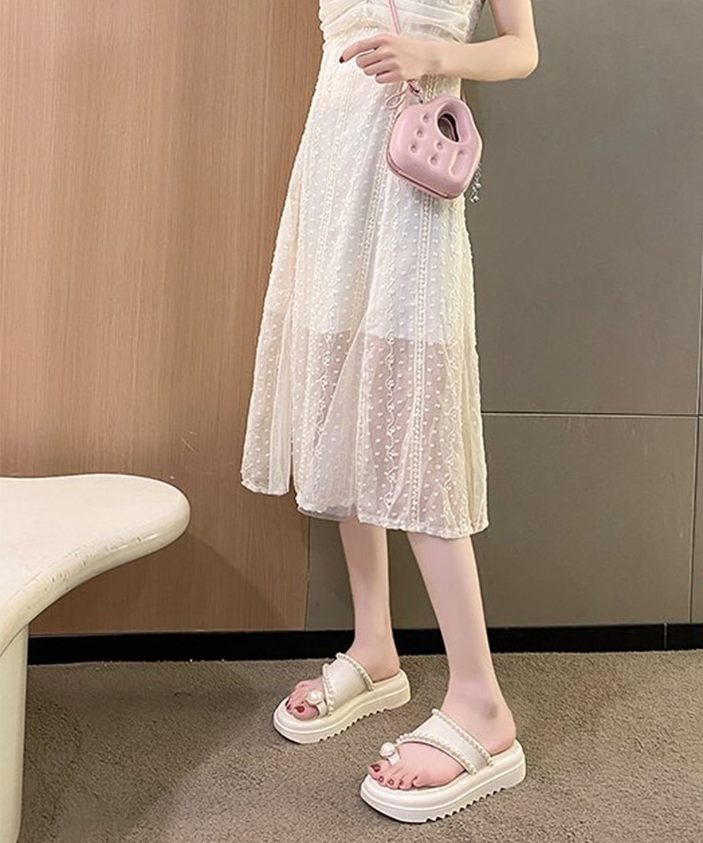 パールライン バックストラップ 厚底 トング サンダル