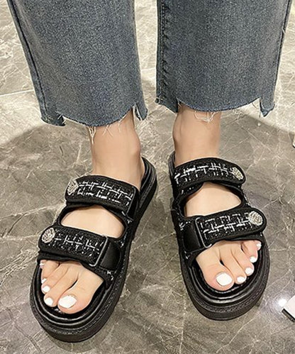 ビジュー付き ミックスツイード コンフォート 厚底 サンダル