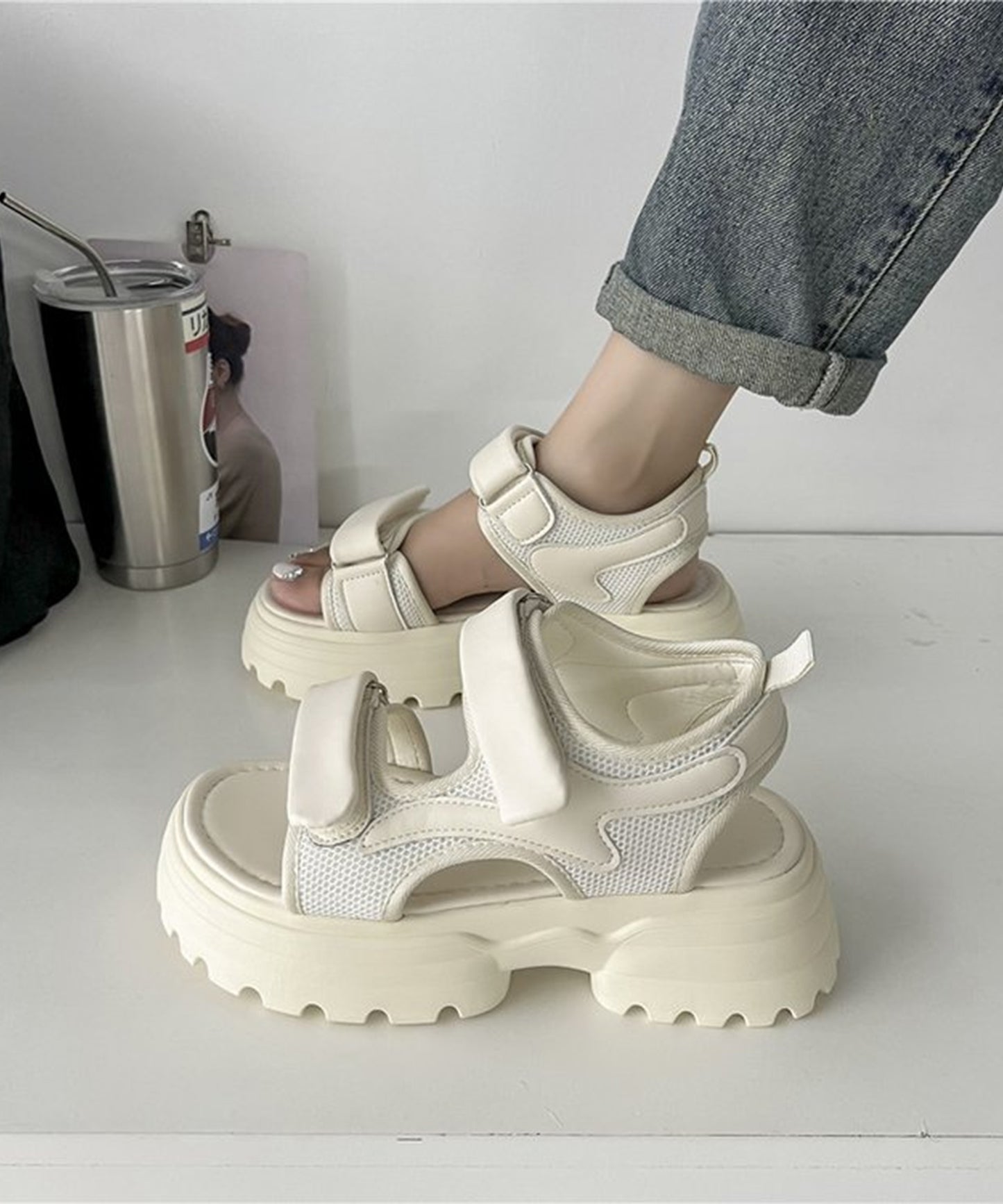 ベルクロ バンド 厚底 スポーツ サンダル
