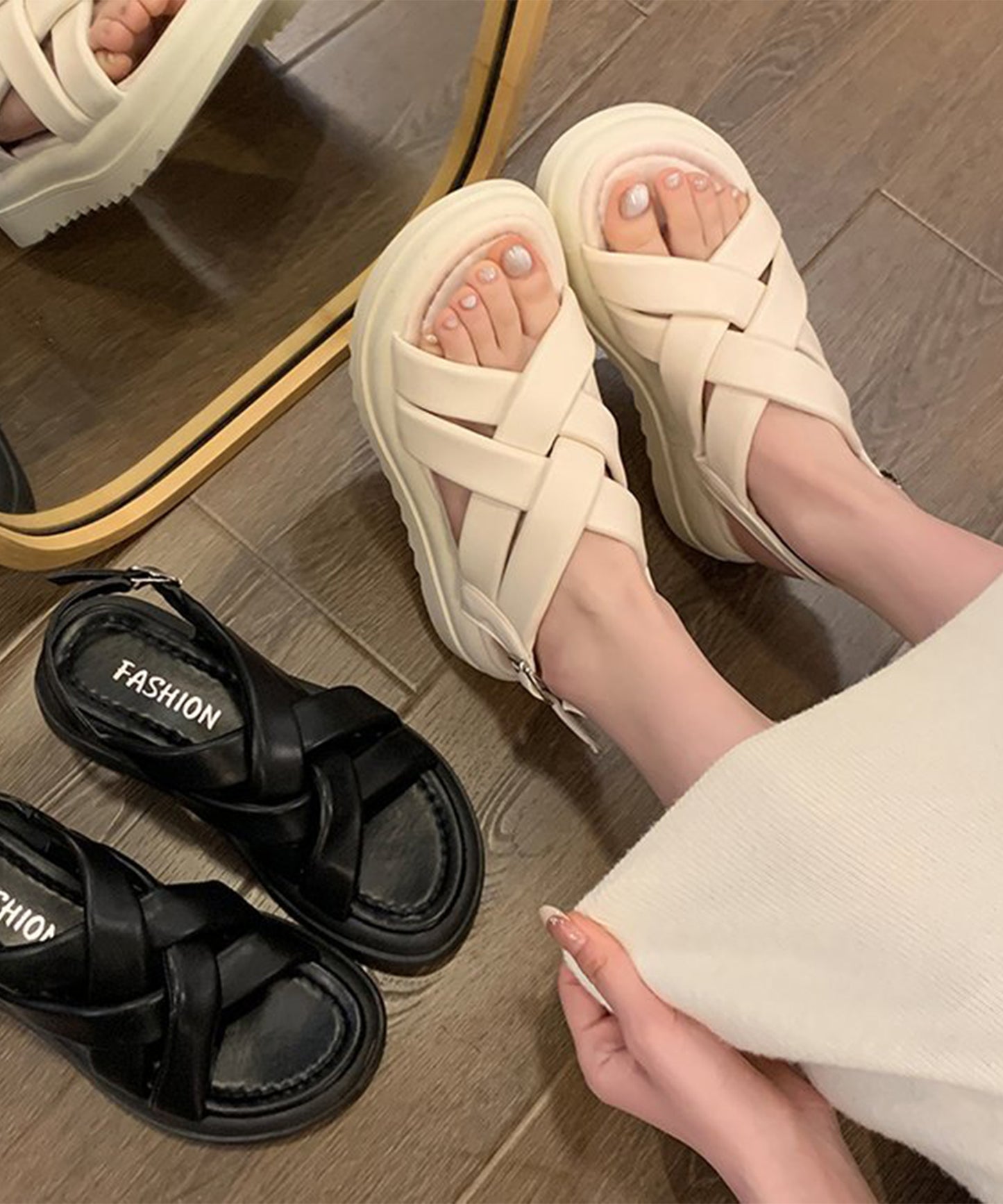 メッシュ ストラップ 厚底 コンフォート サンダル