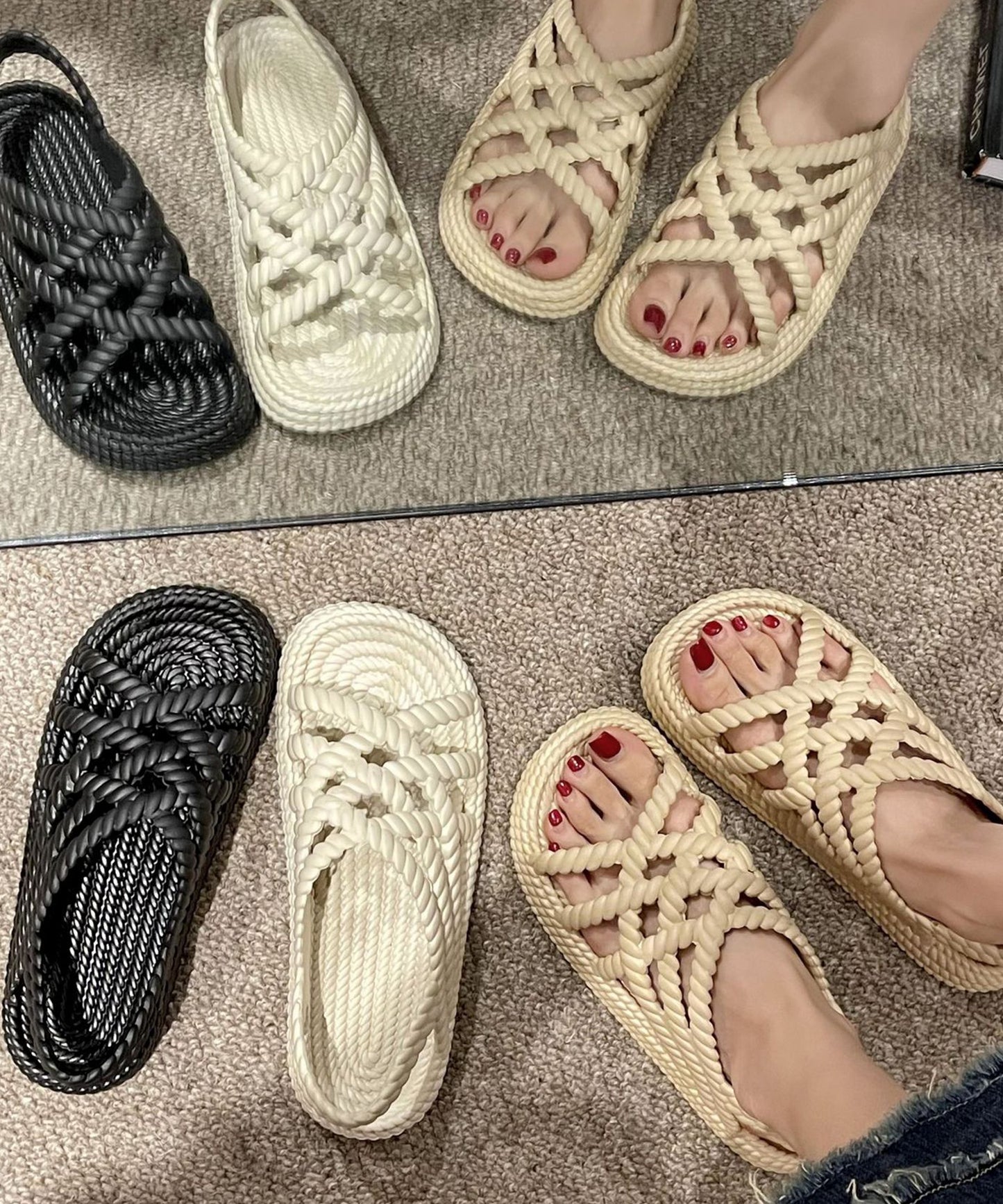 ツイスト メッシュ バックストラップ フラット サンダル