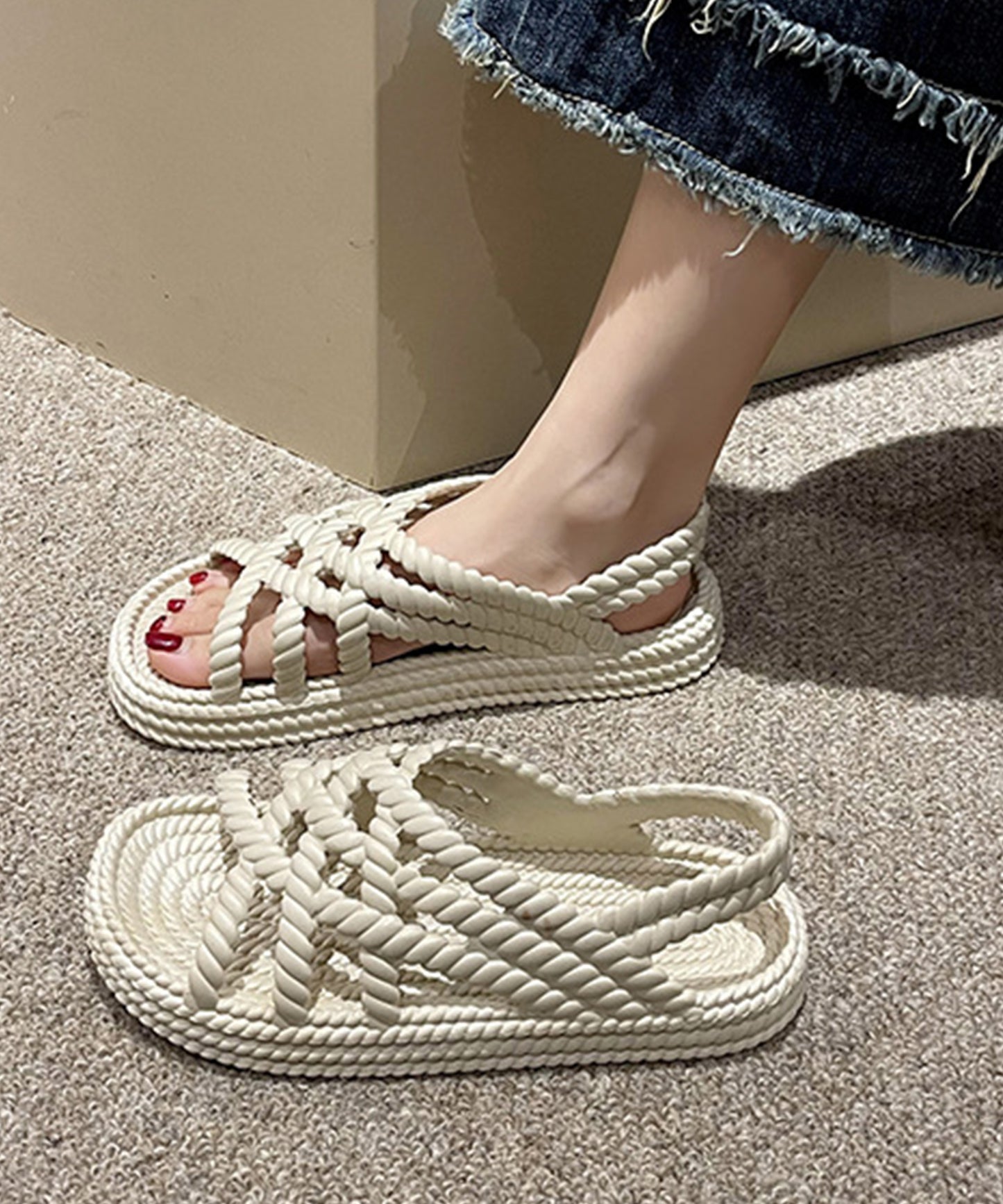 ツイスト メッシュ バックストラップ フラット サンダル