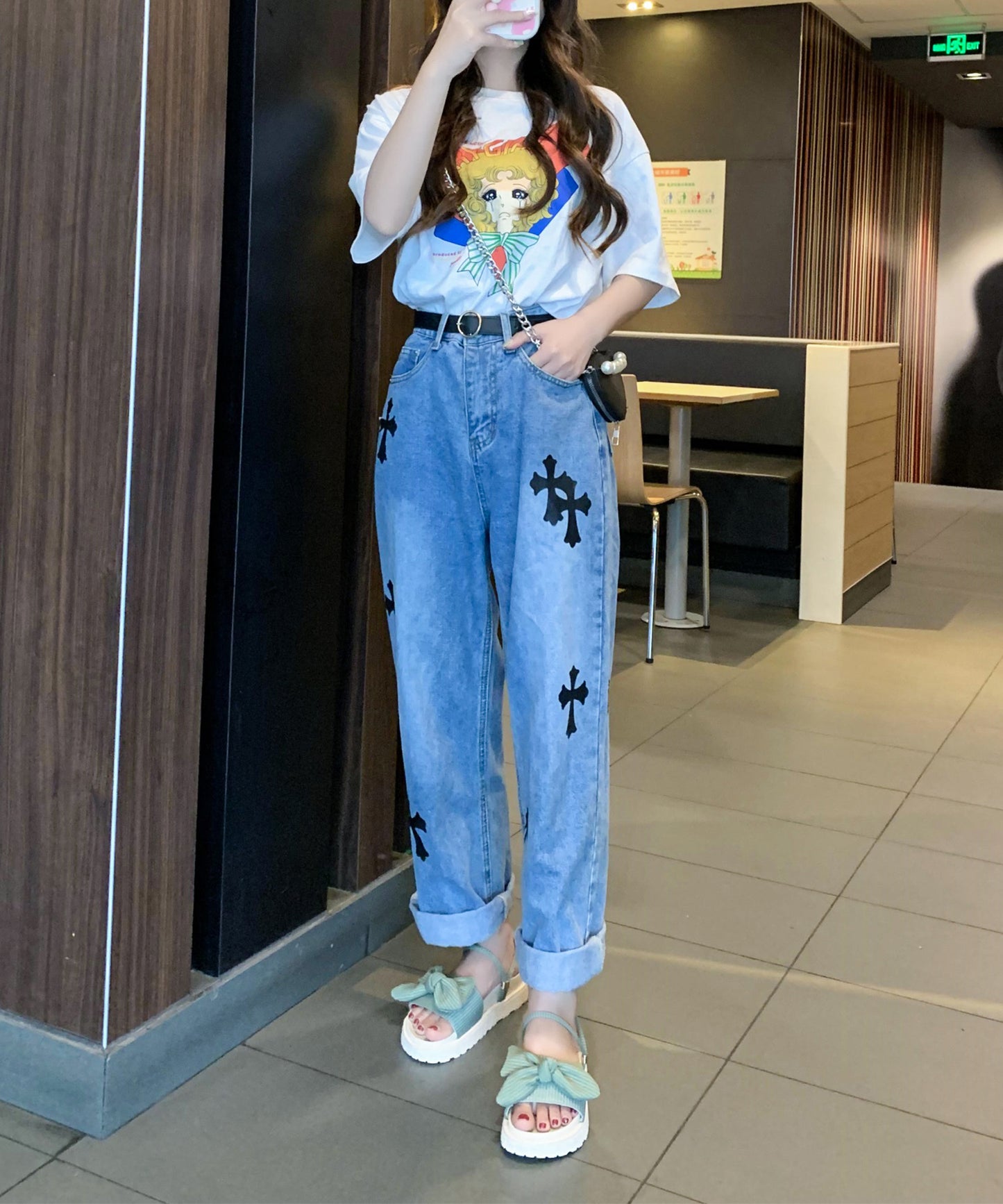 コーデュロイ リボン コンフォート フラット サンダル